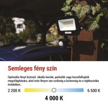 LED reflektor GLARO PIR 20 W, fekete, IP54, 2000 lm, természetes fehér
