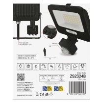 LED reflektor GLARO PIR 20 W, fekete, IP54, 2000 lm, természetes fehér