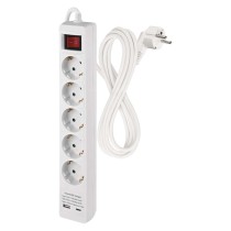 Pikendusjuhe 3 m / 5 Pistikupesa / koos lülitiga / valge / 1× USB-A + 1× USB-C / 1,5 mm2