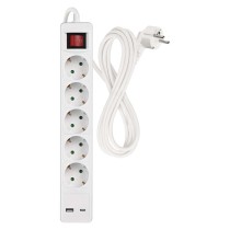 Pikendusjuhe 3 m / 5 Pistikupesa / koos lülitiga / valge / 1× USB-A + 1× USB-C / 1,5 mm2