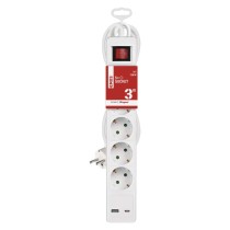 Pikendusjuhe 3 m / 5 Pistikupesa / koos lülitiga / valge / 1× USB-A + 1× USB-C / 1,5 mm2