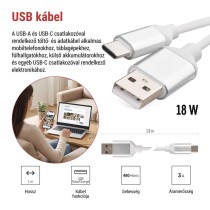 Töltő- és adatkábel USB-A 2.0 / USB-C 2.0, 1 m, fehér