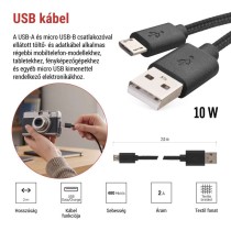 Töltő- és adatkábel USB-A 2.0 / micro USB-B 2.0, 2 m, fekete