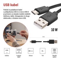 Kabel USB-A 2.0 / micro USB-B 2.0, polnjenje, podatki, 2 m, črni