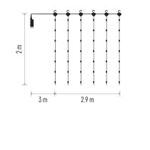 LED jõuluvalguskett Nano – kardin, 2,9 x 2 m, õue/tuppa, soe valge, 8 režiimi