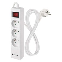 Prodlužovací kabel 2 m / 3 zásuvky / s vypínačem / bílý / 1×USB-A + 1×USB-C / 1,5 mm2