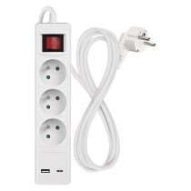 Prodlužovací kabel 2 m / 3 zásuvky / s vypínačem / bílý / 1×USB-A + 1×USB-C / 1,5 mm2