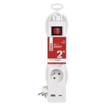 Prodlužovací kabel 2 m / 3 zásuvky / s vypínačem / bílý / 1×USB-A + 1×USB-C / 1,5 mm2