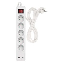 Prodlužovací kabel 3 m / 5 zásuvky / s vypínačem / bílý / 1×USB-A + 1×USB-C / 1,5 mm2