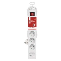 Prodlužovací kabel 3 m / 5 zásuvky / s vypínačem / bílý / 1×USB-A + 1×USB-C / 1,5 mm2