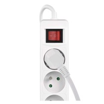 Prodlužovací kabel 3 m / 5 zásuvky / s vypínačem / bílý / 1×USB-A + 1×USB-C / 1,5 mm2