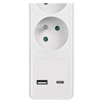 Prodlužovací kabel 3 m / 5 zásuvky / s vypínačem / bílý / 1×USB-A + 1×USB-C / 1,5 mm2