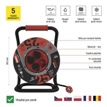 Venkovní prodlužovací kabel na bubnu 25 m / 4 zás. / černý / guma-neopren / 230V / 1,5 mm2