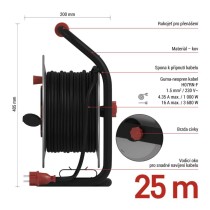Venkovní prodlužovací kabel na bubnu 25 m / 4 zás. / černý / guma-neopren / 230V / 1,5 mm2