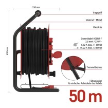 Gummi-Kabeltrommel – 4 Steckdosen, 50m, 2,5mm2 