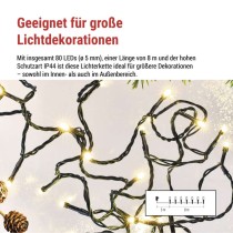 LED Weihnachtliche Lichterkette, 8 m, Außen/Innen, warmweiß, Programme, Timer