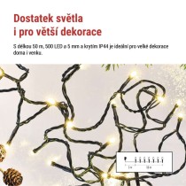 LED vánoční řetěz, 50 m, venkovní i vnitřní, teplá bílá, programy, časovač