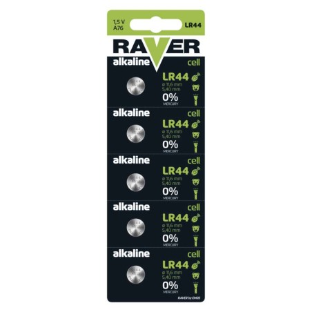 Bateria guzikowa Raver Alkaline LR44 blister 5