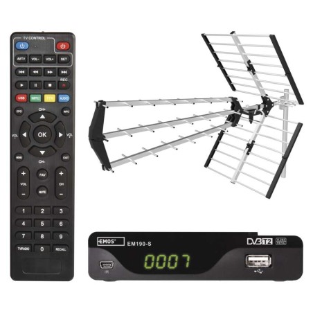 Set-top box EMOS EM190-S HD HEVC H265 (DVB-T2) + Anténa EM-27LTE