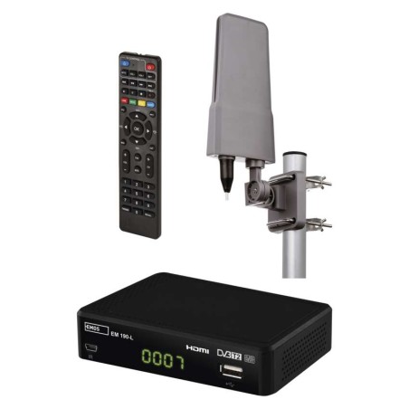 Zestaw dekoder DVB T2 + antena zewnętrzna EM-VO6