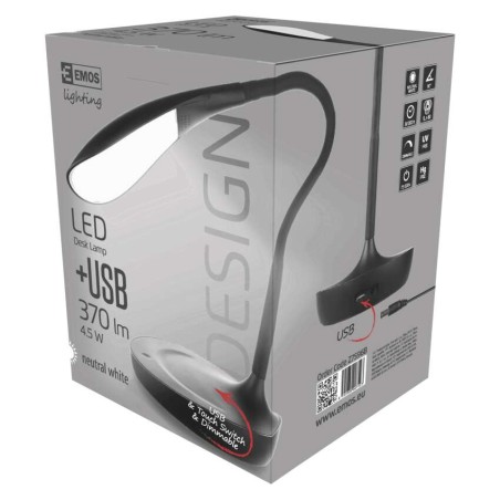 LED stolní lampa DEL-1321, černá s USB