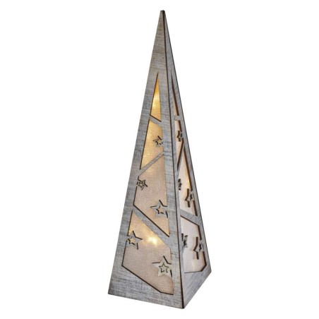 LED piramis, fa, 36 cm, 2x AA, beltéri, meleg fehér, időzítő