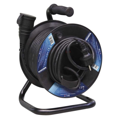 Venkovní prodlužovací kabel na bubnu 25 m / 1 zásuvka / černý / guma / 230 V / 1,5 mm2