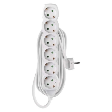 Hosszabbító 5 m / 6 aljzat / fehér / PVC / 1,5 mm2