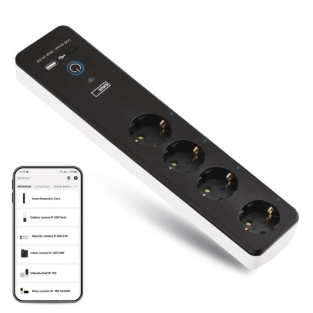 GoSmart Okos hosszabbító-elosztó 2 m/4 konnektorral/kapcs./PVC/USB-vel és wifivel/1,5 mm2