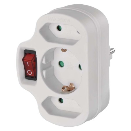 Mehrfachsteckdose, 2x Euro + 1x Schuko mit Schalter, weiss
