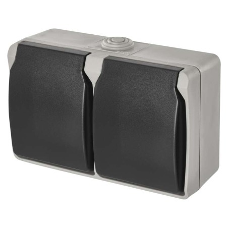 Wandsteckdose SCHUKO, doppelt, grau-schwarz, IP44