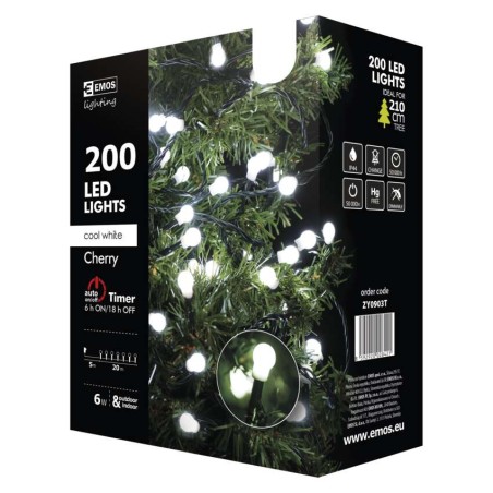 EMOS Karácsonyi Fényforrás Cherry 20M 200LED IP44 időzítő hideg fehér