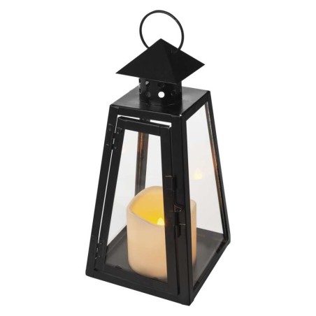LED Laterne schwarz, eckig, 26,5 cm, 3x AAAInnen, Vintage