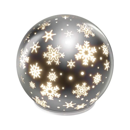 LED Weihnachtskugel aus Glas - Schneeflocken, 12 cm, 3x AA, Innen, warmweiss, Timer