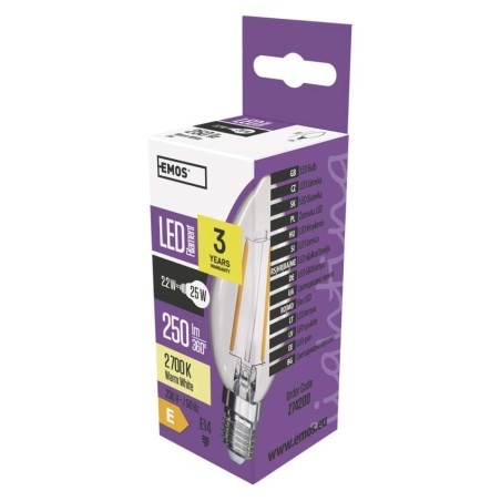 Żarówka LED Filament świeczka / E14 / 2,2 W (25 W) / 250 lm / ciepła biel