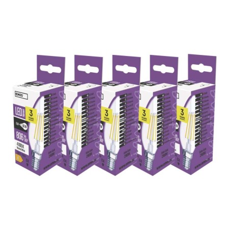4 + 1 zdarma – LED žárovka Filament Candle 6W E14 neutrální bílá