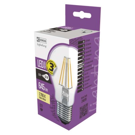 LED žiarovka Filament A60 6W E27 teplá biela