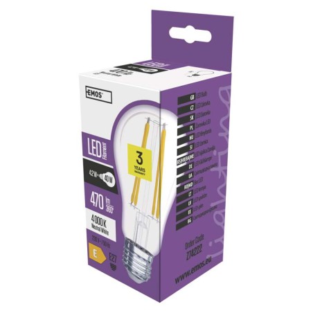 LED žiarovka Filament A60 / E27 / 4,2 W (40 W) / 470 lm / neutrálna biela