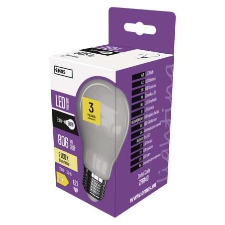 LED izzó Filament A60 / E27 / 5,9 W (60 W) / 806 lm / meleg fehér