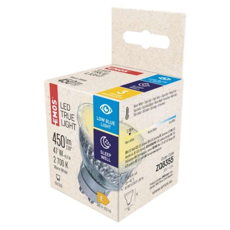 LED izzó True Light MR16 / GU10 / 4,8 W (47 W) / 450 lm / meleg fehér