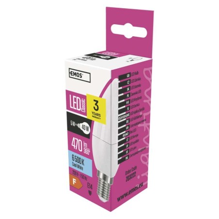 LED izzó Classic gyertya / E14 / 5 W (40 W) / 470 lm / hideg fehér