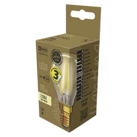 EMOS Vintage LED izzó kisgömb E14 2W 170lm meleg fehér+