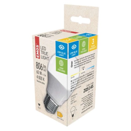 LED izzó True Light A60 / E27 / 7,2 W (60 W) / 806 lm / természetes fehér