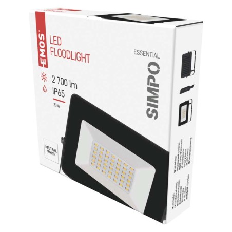LED reflektor SIMPO 30W, fekete, természetes fehér