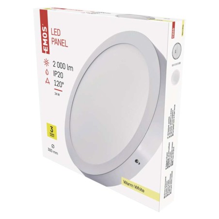 LED panel 300mm, kruhový prisadený biely, 24W teplá biela
