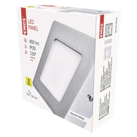 LED Panel 120x120, quadr. Deckenleuchte silber, 6W neutr.w.