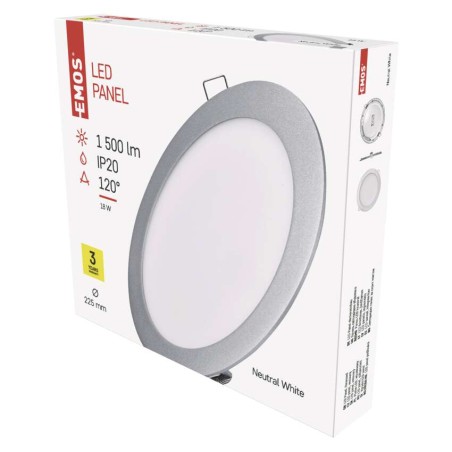 LED panel, okrogel, srebrn, 18W, nevtralno bela