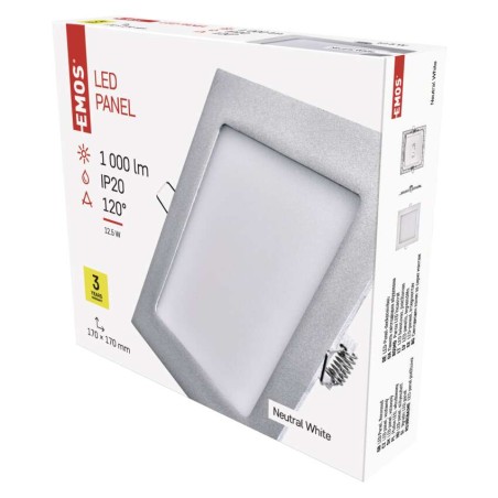 LED panel, kvadratni, srebrn, 12,5W, nevtralno bela