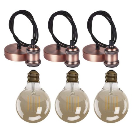 EMOS Vintage LED izzó G95 E27 4W 380lm meleg fehér 3db + 3x Vintage függeszték réz