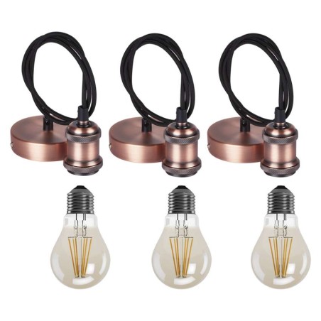 EMOS Vintage Led izzó A60 E27 4W 380lm meleg fehér 3db + 3x Vintage függeszték réz